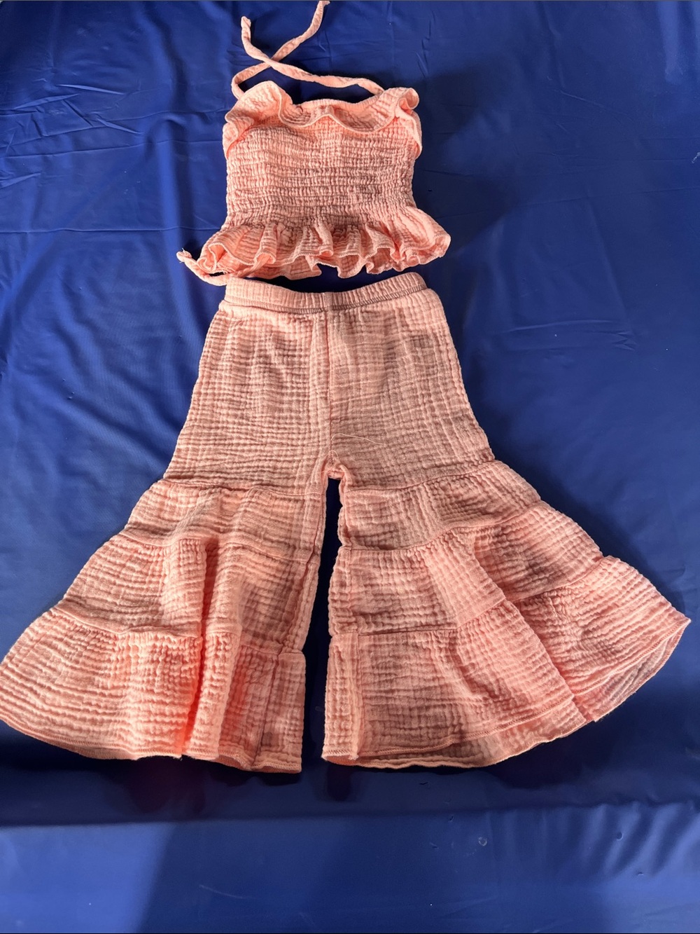 Peach Textured Ruffle Flare Kids Bottoms